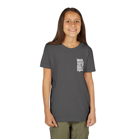 Youth Tee – "Work Hard and Be Nice to People" Retro Peace Sign Kids T‑Shirt
