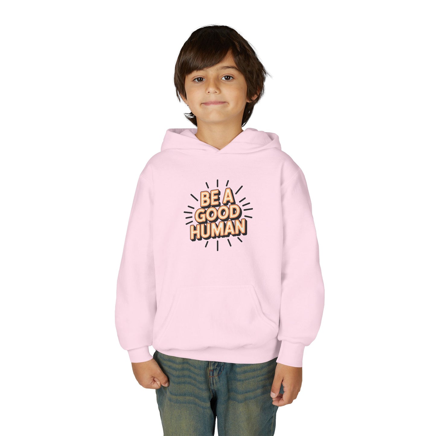 Youth Hoodie — "Be A Good Human" Positive Message Pullover