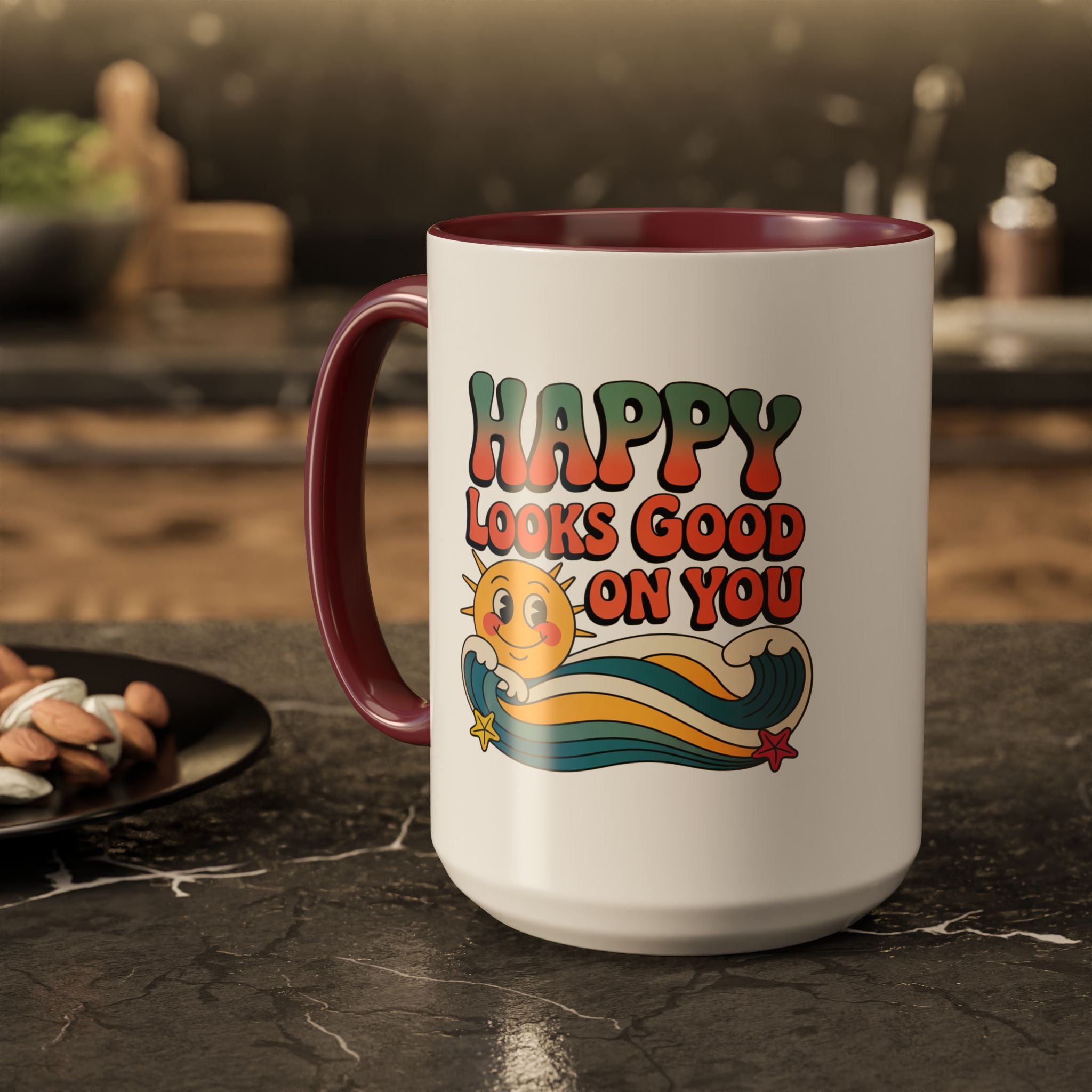 Retro 'Happy Looks Good on You' Colorful Ceramic Mug (11oz & 15oz)