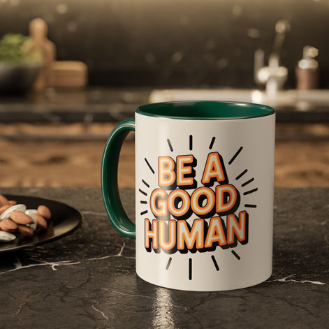 Ceramic Mug – "Be A Good Human" Retro Typography Coffee Cup (11oz & 15oz)