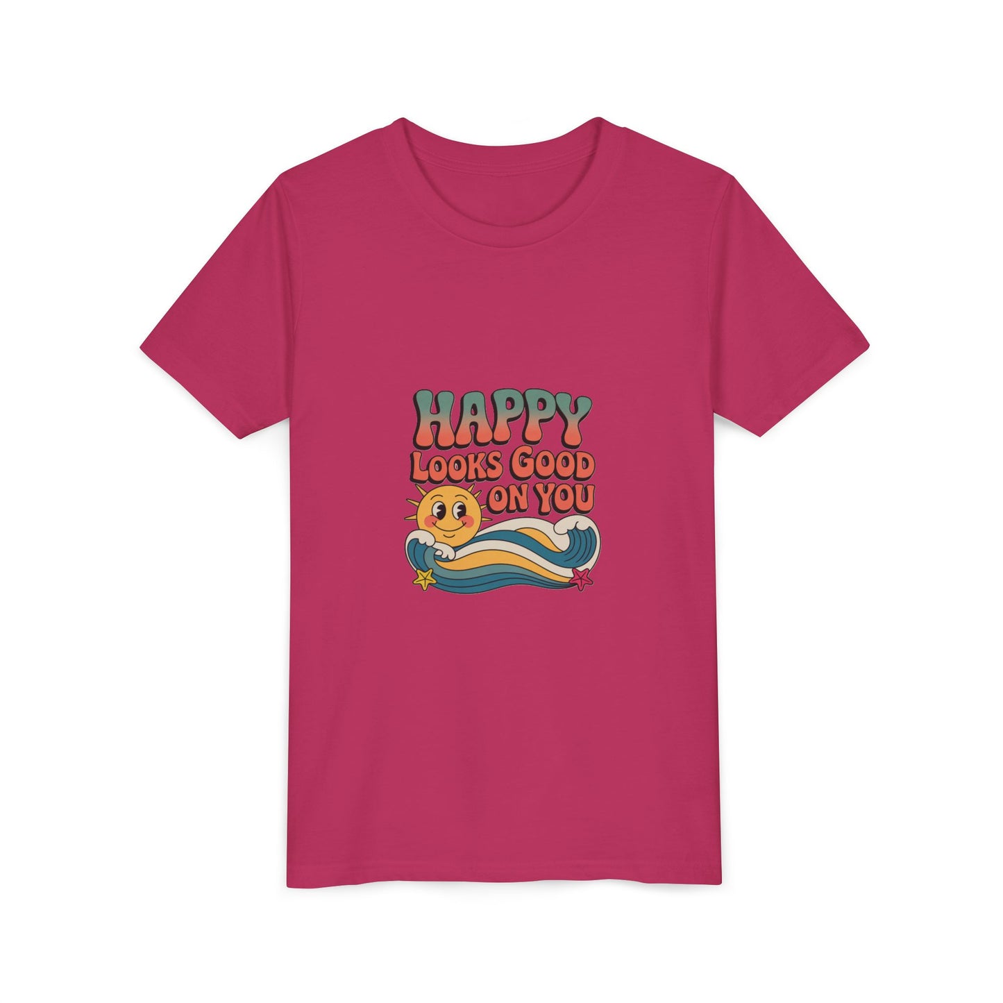 Youth Tee — "Happy Looks Good On You" Retro Sunshine Kids Shirt