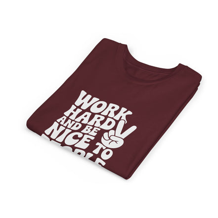 Youth Tee – "Work Hard and Be Nice to People" Retro Peace Sign Kids T‑Shirt