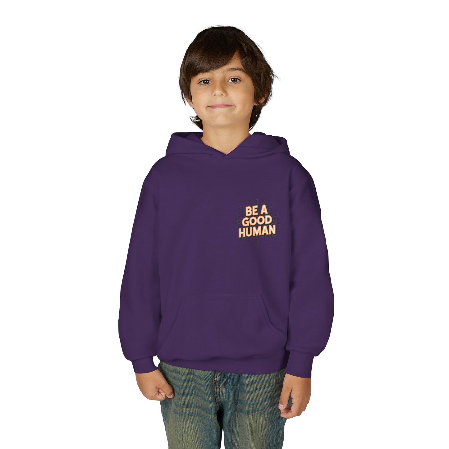 Youth Hoodie — "Be A Good Human" Positive Message Pullover
