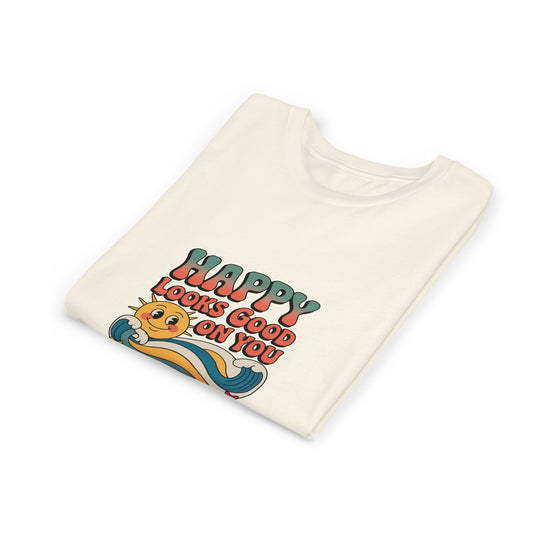 Youth Tee — "Happy Looks Good On You" Retro Sunshine Kids Shirt