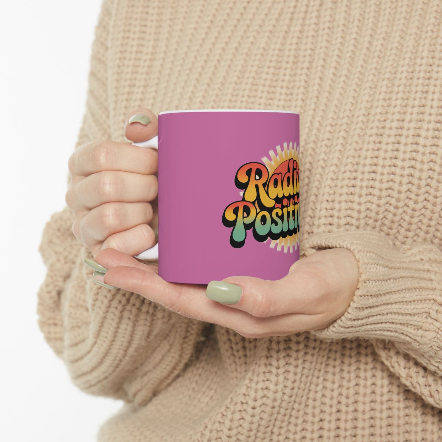 Light Pink Radiate Positivity Ceramic Coffee Mug,  11oz & 15oz