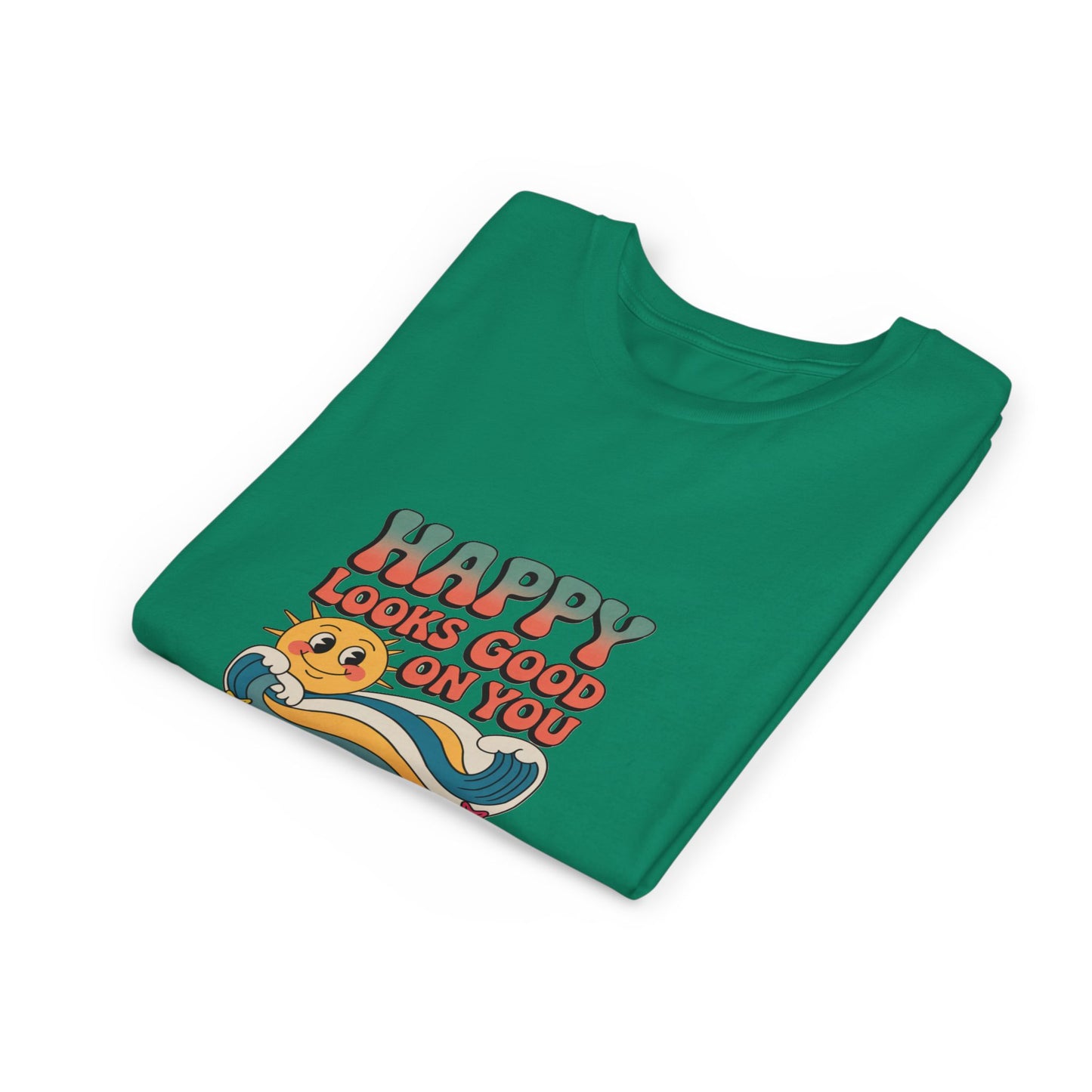 Youth Tee — "Happy Looks Good On You" Retro Sunshine Kids Shirt