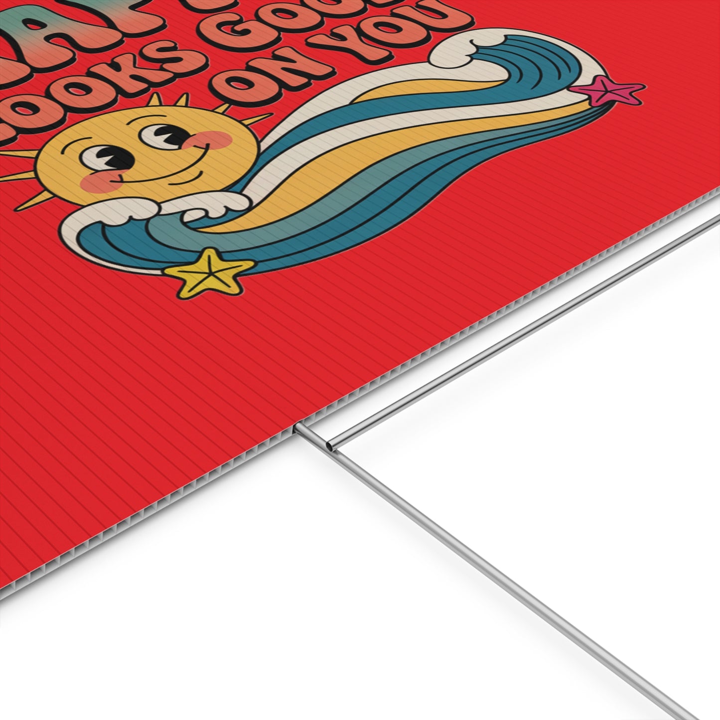 "Happy Looks Good On You" Retro Sun Positive Garden Sign