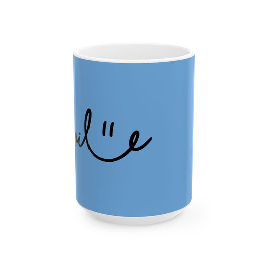 Light Blue/Black Smile Ceramic Coffee Mug - 11oz & 15oz