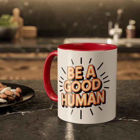 Ceramic Mug – "Be A Good Human" Retro Typography Coffee Cup (11oz & 15oz)