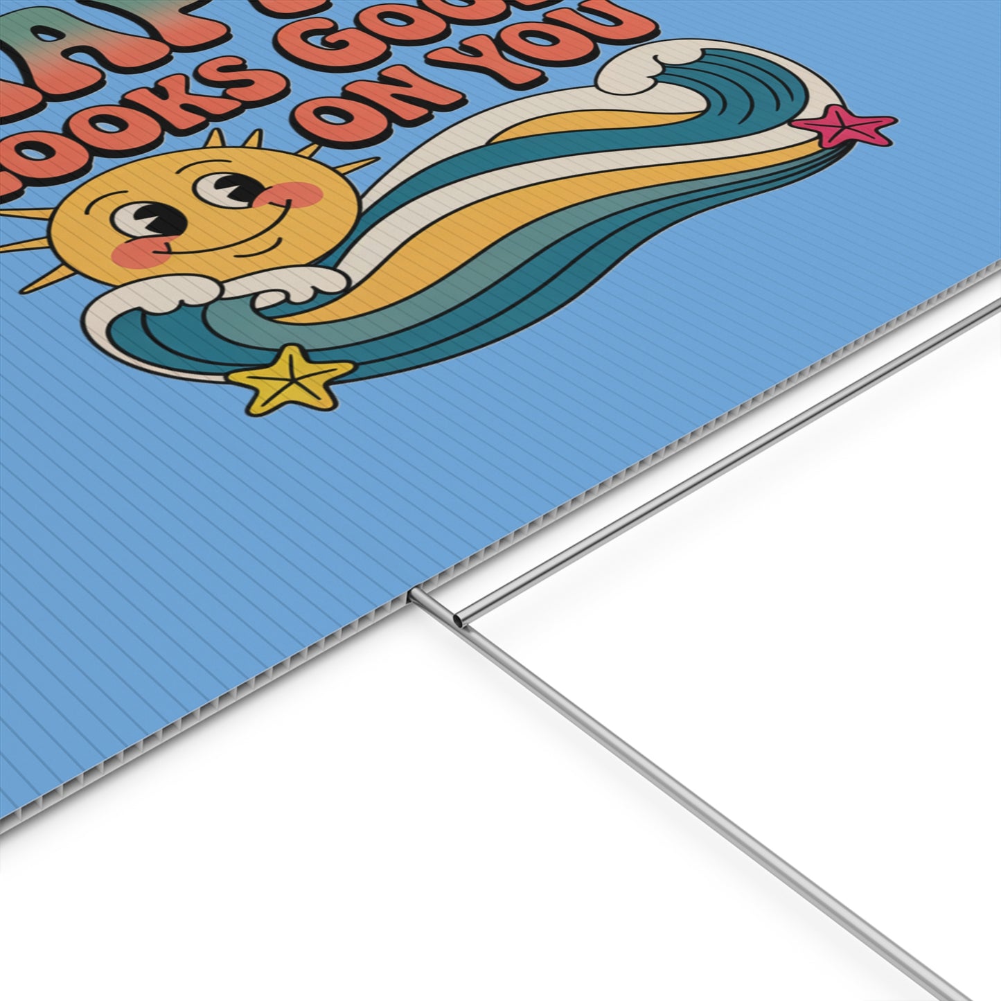 "Happy Looks Good On You" Retro Sun Positive Garden Sign