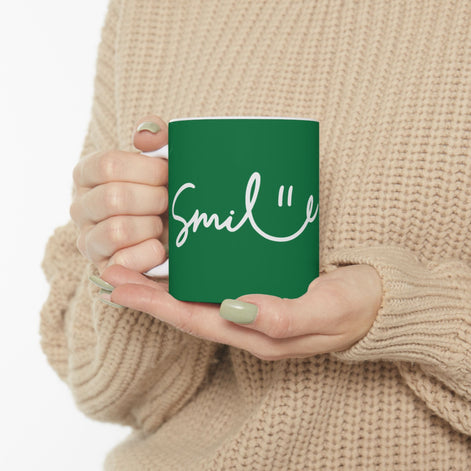 Green/White Smile Ceramic Coffee Mug - 11oz & 15oz