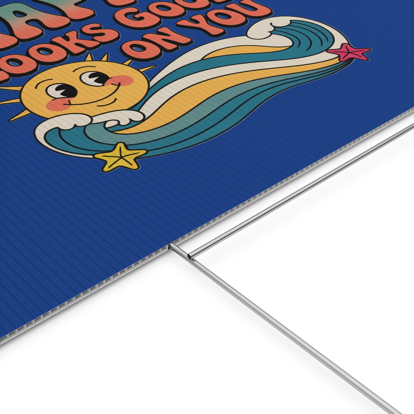 "Happy Looks Good On You" Retro Sun Positive Garden Sign