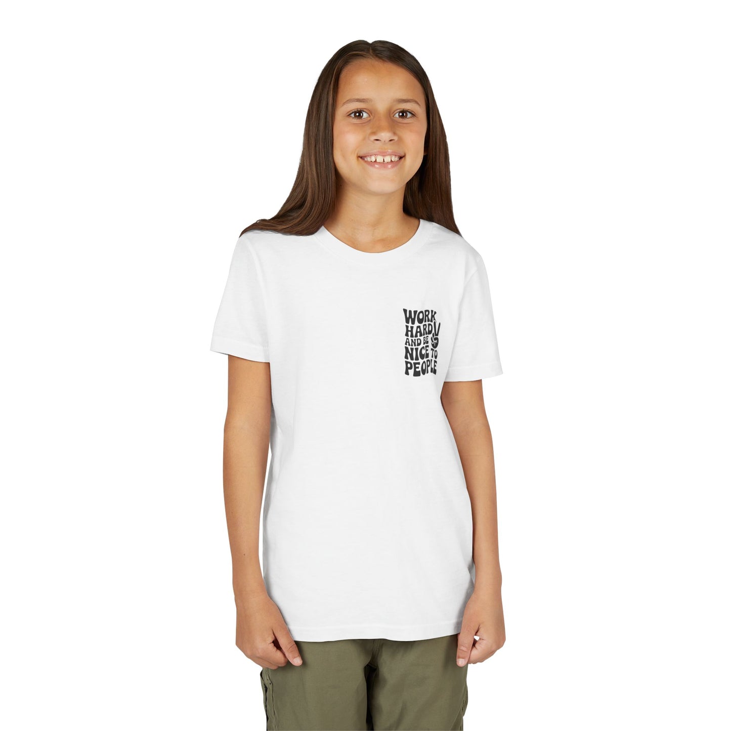 Youth Tee – "Work Hard and Be Nice to People" Retro Peace Sign Kids T‑Shirt