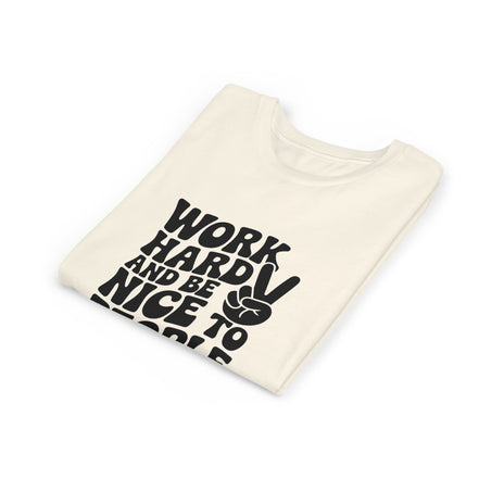 Youth Tee – "Work Hard and Be Nice to People" Retro Peace Sign Kids T‑Shirt