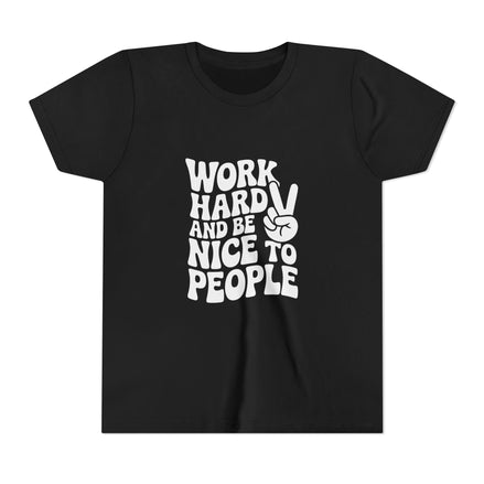Youth Tee – "Work Hard and Be Nice to People" Retro Peace Sign Kids T‑Shirt