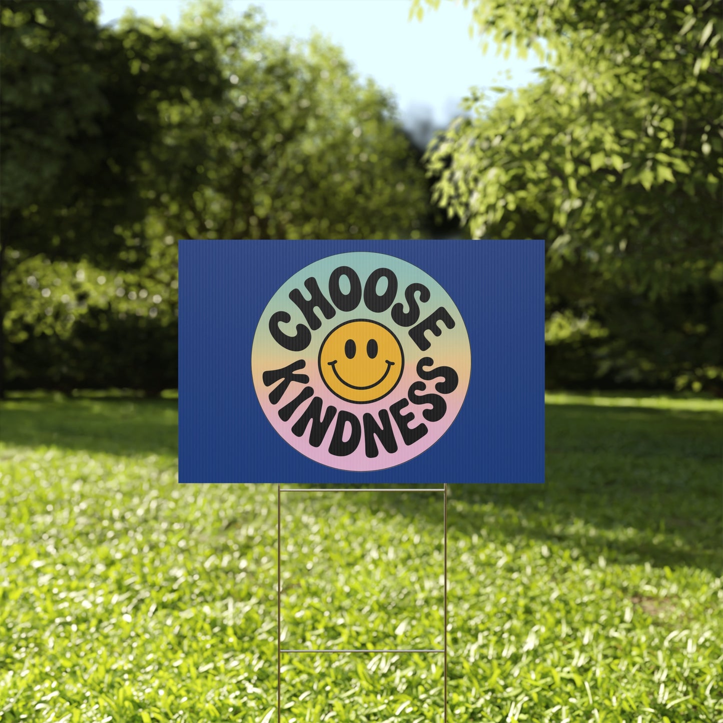 Dark Blue Joyful Choose Kindness Plastic Yard Sign
