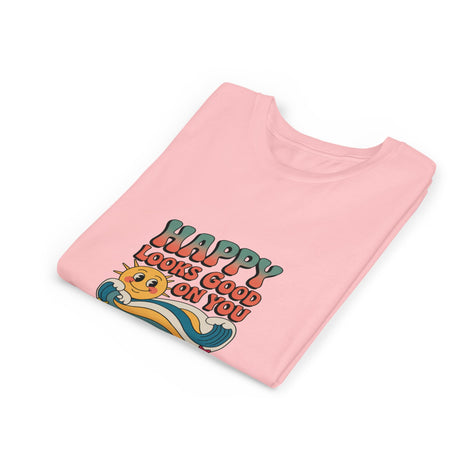 Youth Tee — "Happy Looks Good On You" Retro Sunshine Kids Shirt