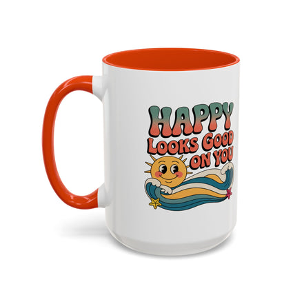 Retro 'Happy Looks Good on You' Colorful Ceramic Mug (11oz & 15oz)