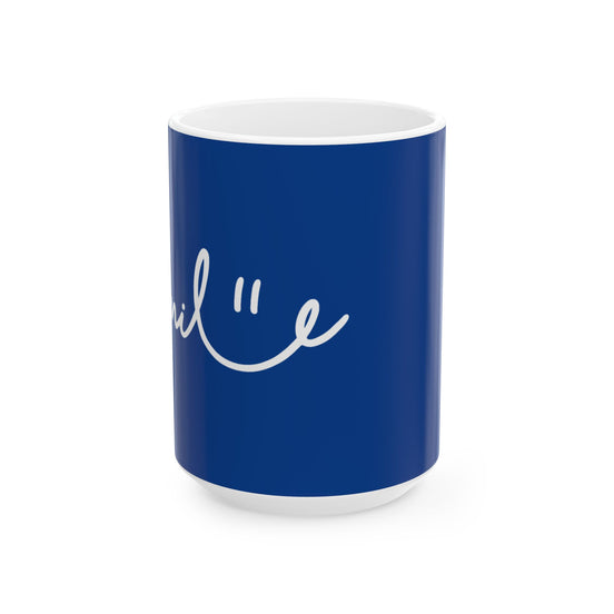 Dark Blue/White Smile Ceramic Coffee Mug - 11oz & 15oz