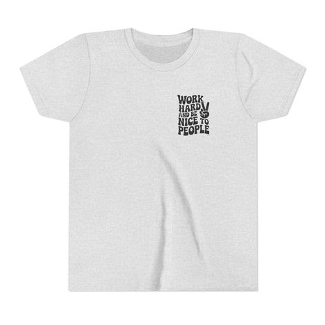 Youth Tee – "Work Hard and Be Nice to People" Retro Peace Sign Kids T‑Shirt
