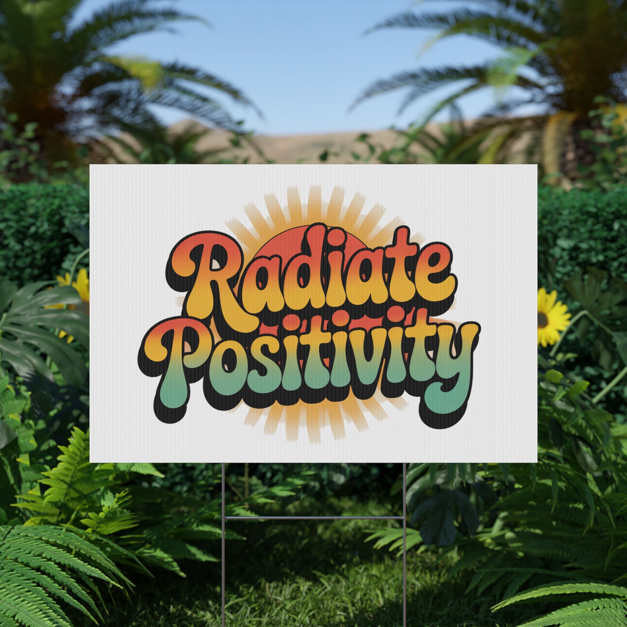 White Radiate Positivity Yard Sign