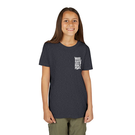 Youth Tee – "Work Hard and Be Nice to People" Retro Peace Sign Kids T‑Shirt