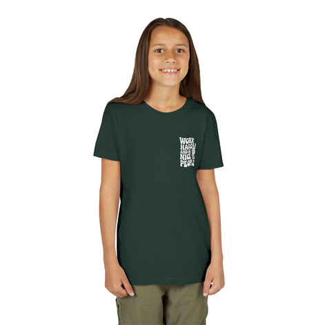 Youth Tee – "Work Hard and Be Nice to People" Retro Peace Sign Kids T‑Shirt