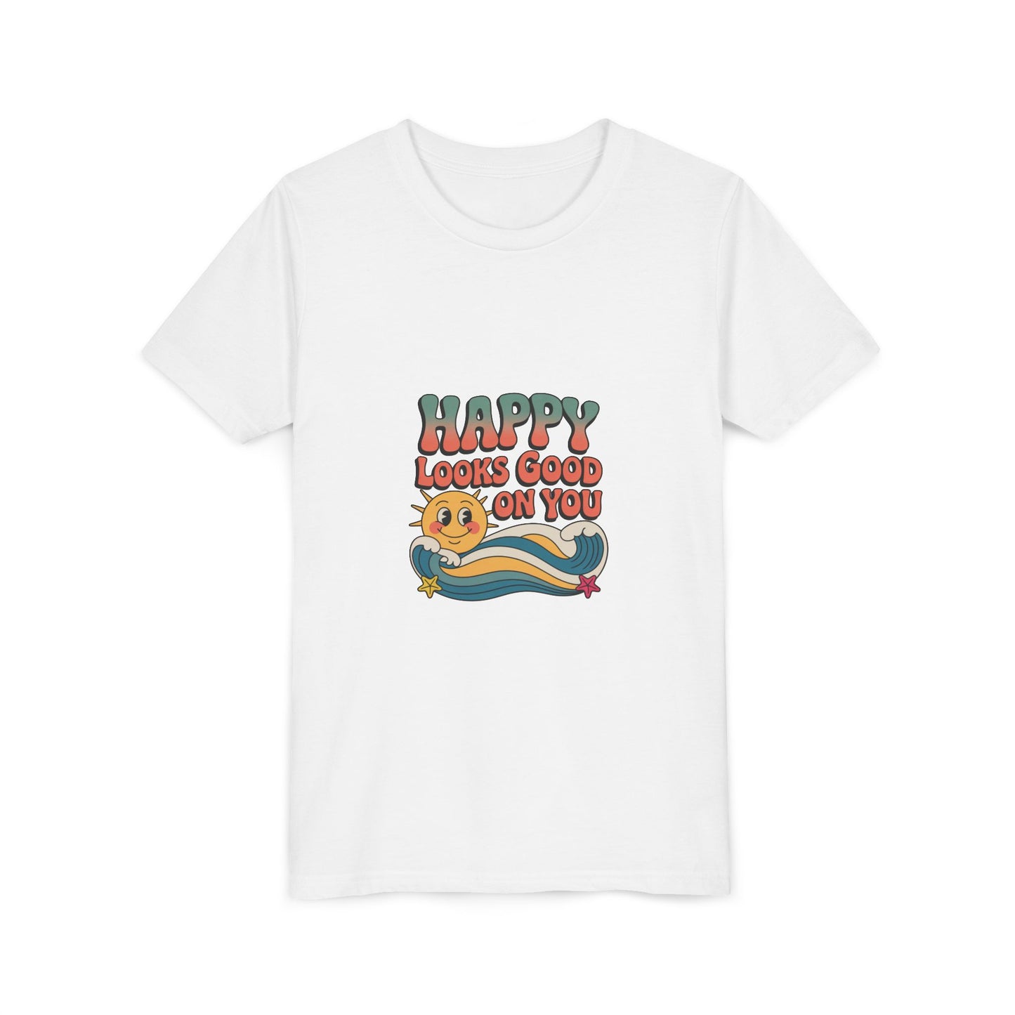 Youth Tee — "Happy Looks Good On You" Retro Sunshine Kids Shirt