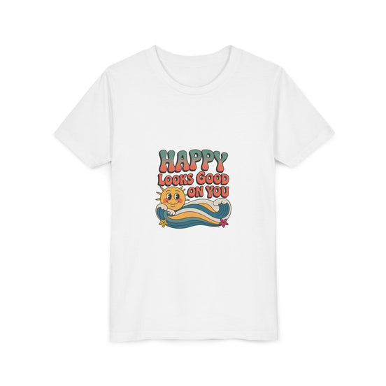Youth Tee — "Happy Looks Good On You" Retro Sunshine Kids Shirt
