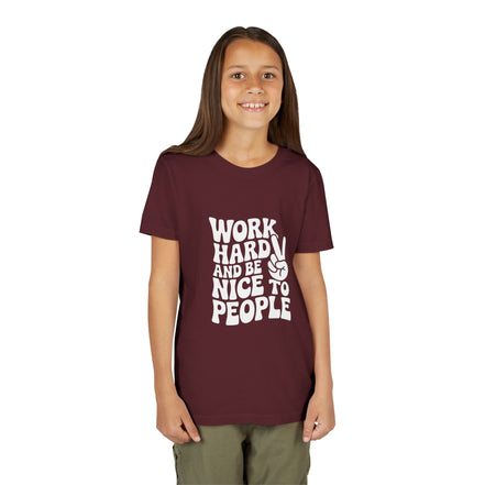 Youth Tee – "Work Hard and Be Nice to People" Retro Peace Sign Kids T‑Shirt