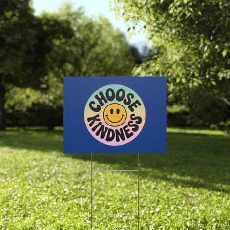 Dark Blue Joyful Choose Kindness Plastic Yard Sign
