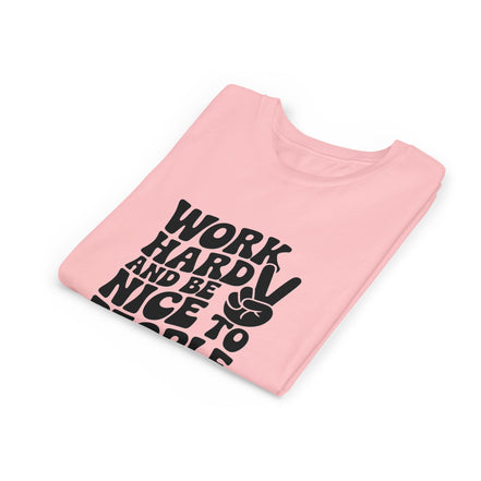 Youth Tee – "Work Hard and Be Nice to People" Retro Peace Sign Kids T‑Shirt