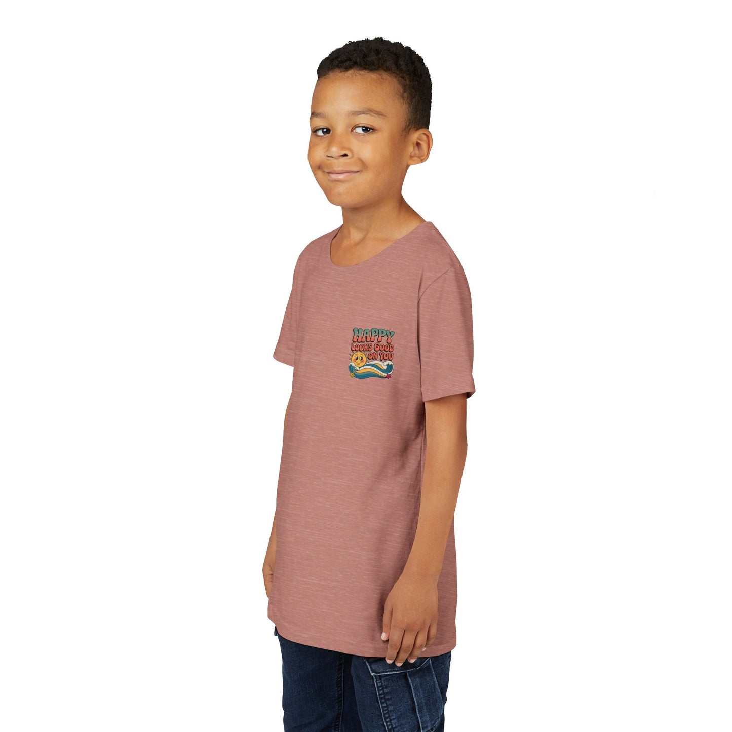 Youth Tee — "Happy Looks Good On You" Retro Sunshine Kids Shirt