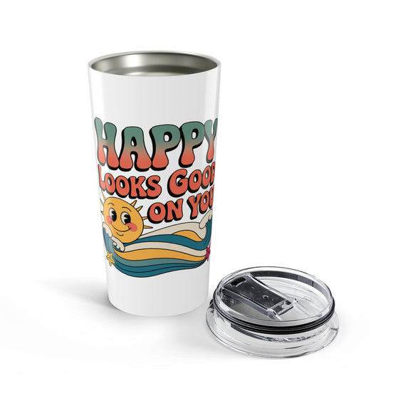 20oz Tumbler — "Happy Looks Good on You" Retro Smile Travel Cup