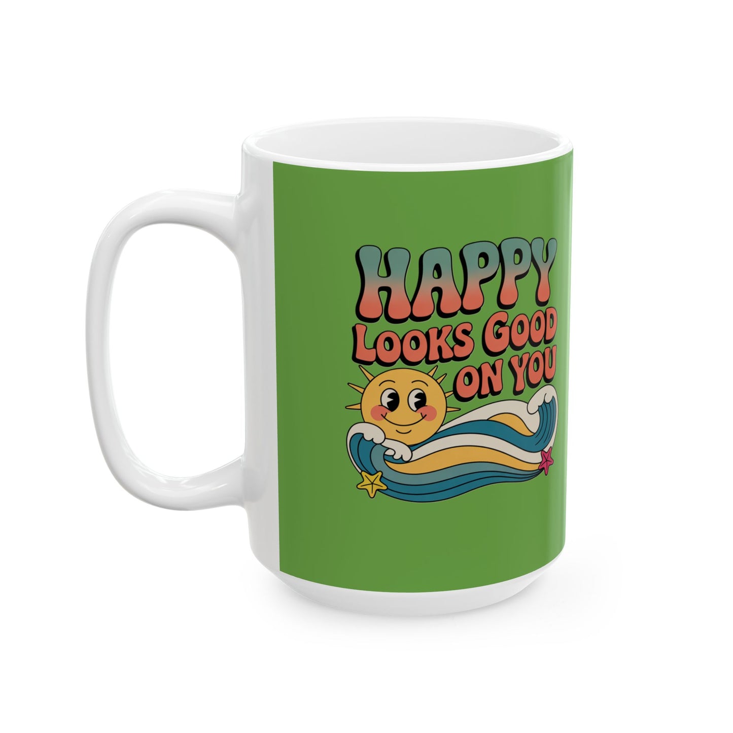 Retro 'Happy Looks Good on You' Ceramic Mug – 11oz & 15oz