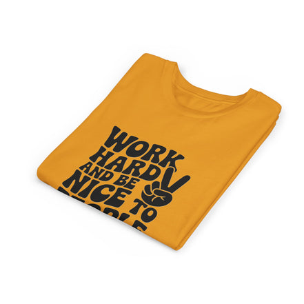 Youth Tee – "Work Hard and Be Nice to People" Retro Peace Sign Kids T‑Shirt