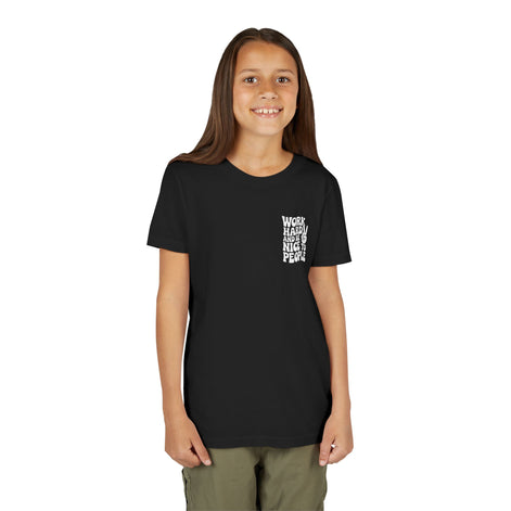 Youth Tee – "Work Hard and Be Nice to People" Retro Peace Sign Kids T‑Shirt