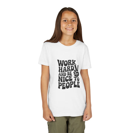 Youth Tee – "Work Hard and Be Nice to People" Retro Peace Sign Kids T‑Shirt