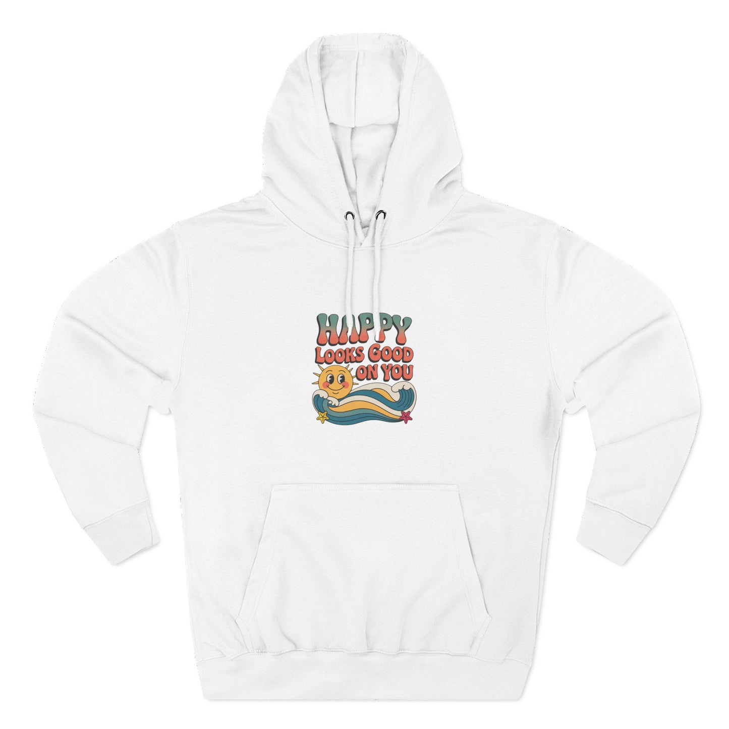 Happy Looks Good On You Hoodie — Retro Smiley Graphic Fleece Pullover