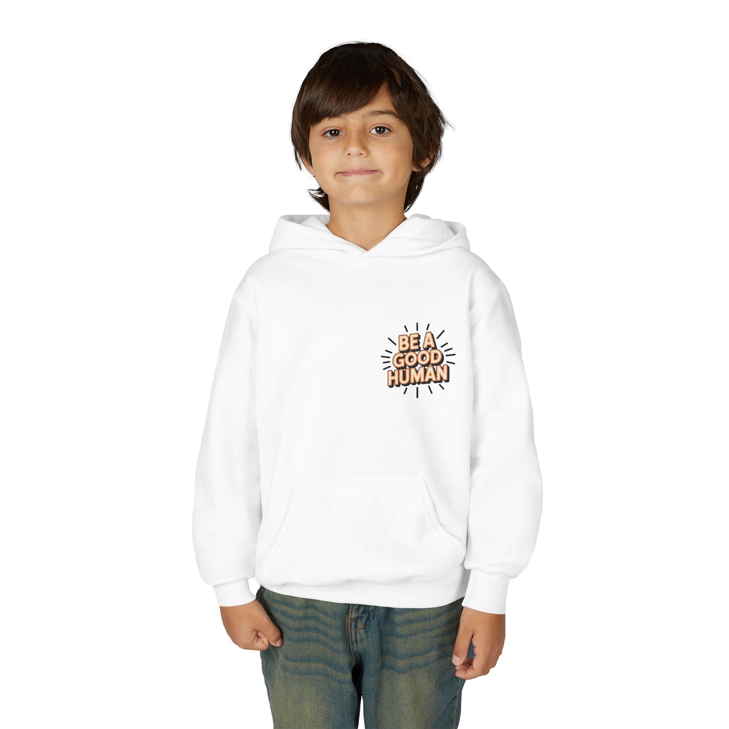 Youth Hoodie — "Be A Good Human" Positive Message Pullover