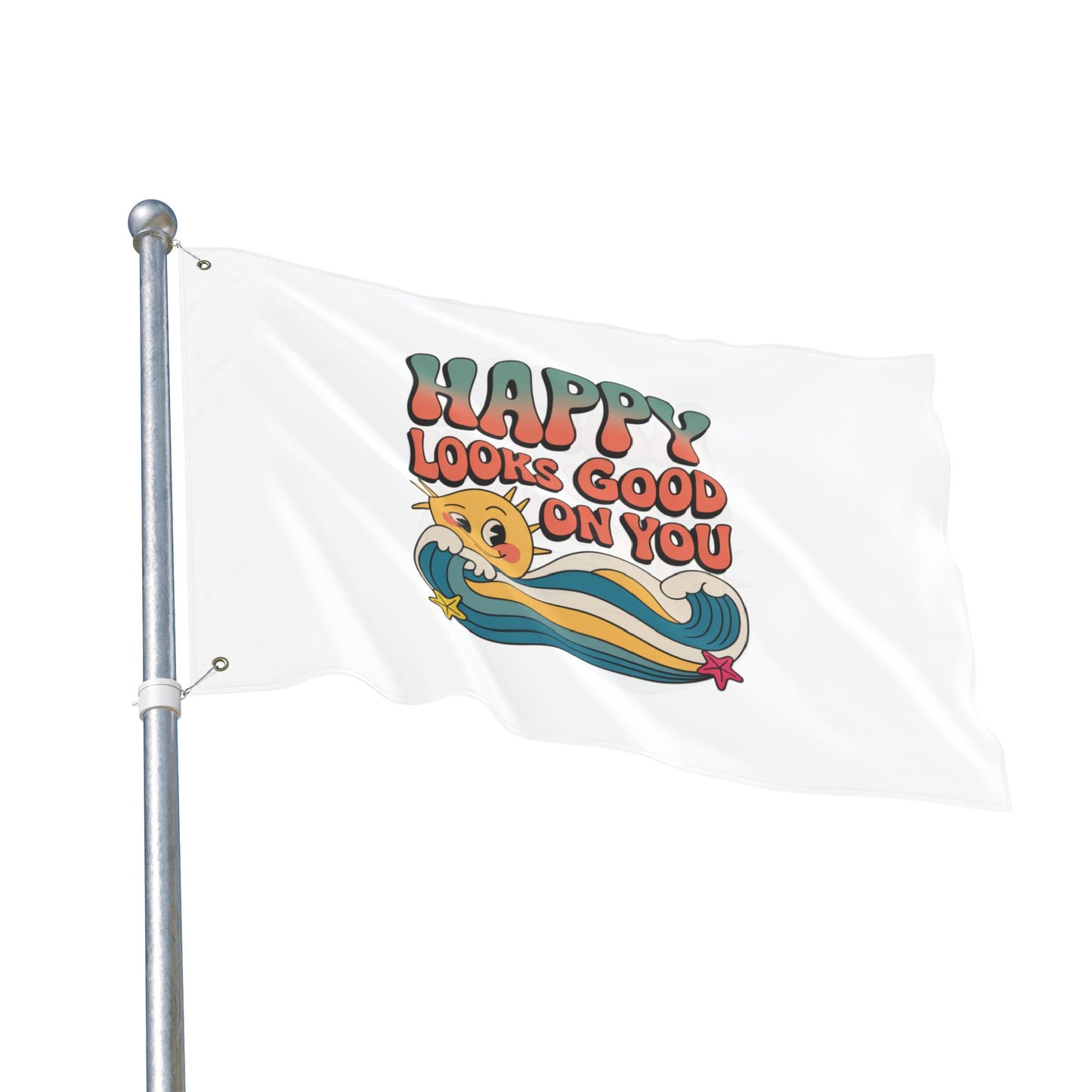 Happy Looks Good On You Flag — Retro Sunshine Positive Garden & Patio Decor