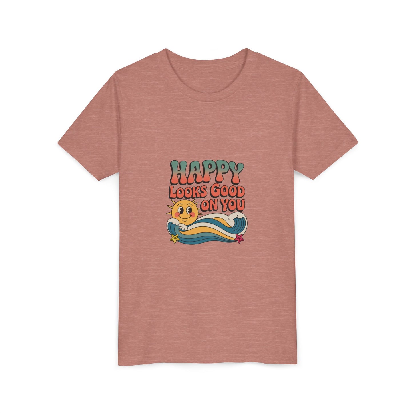 Youth Tee — "Happy Looks Good On You" Retro Sunshine Kids Shirt