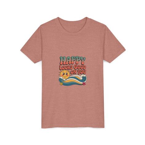 Youth Tee — "Happy Looks Good On You" Retro Sunshine Kids Shirt