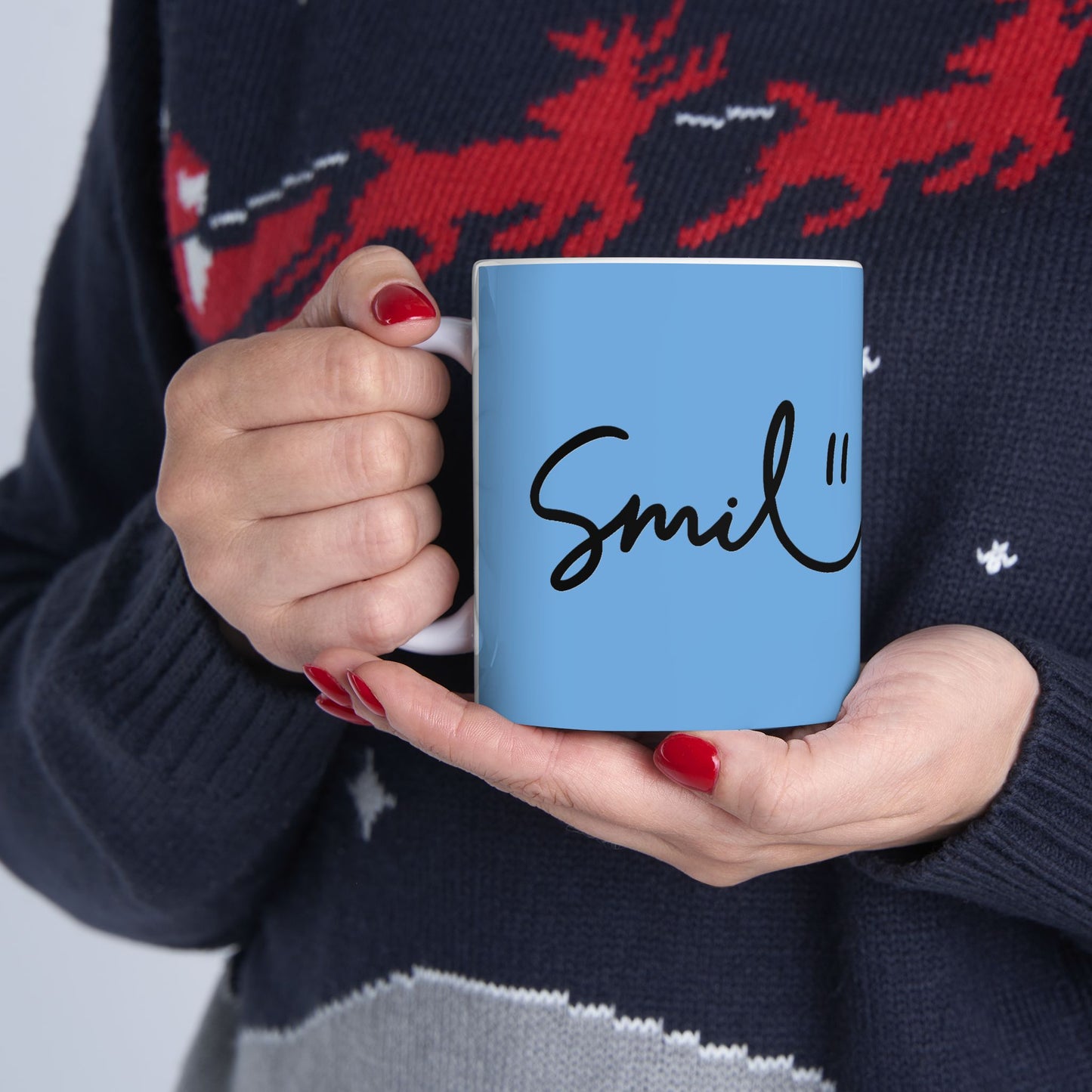 Light Blue/Black Smile Ceramic Coffee Mug - 11oz & 15oz