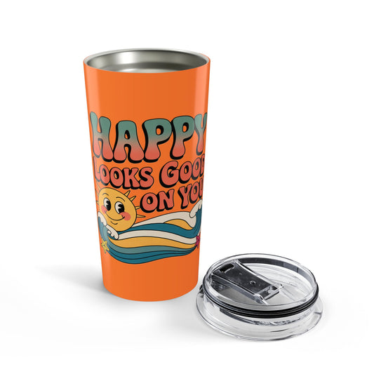 20oz Tumbler — "Happy Looks Good on You" Retro Smile Travel Cup