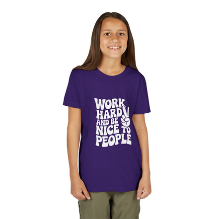 Youth Tee – "Work Hard and Be Nice to People" Retro Peace Sign Kids T‑Shirt