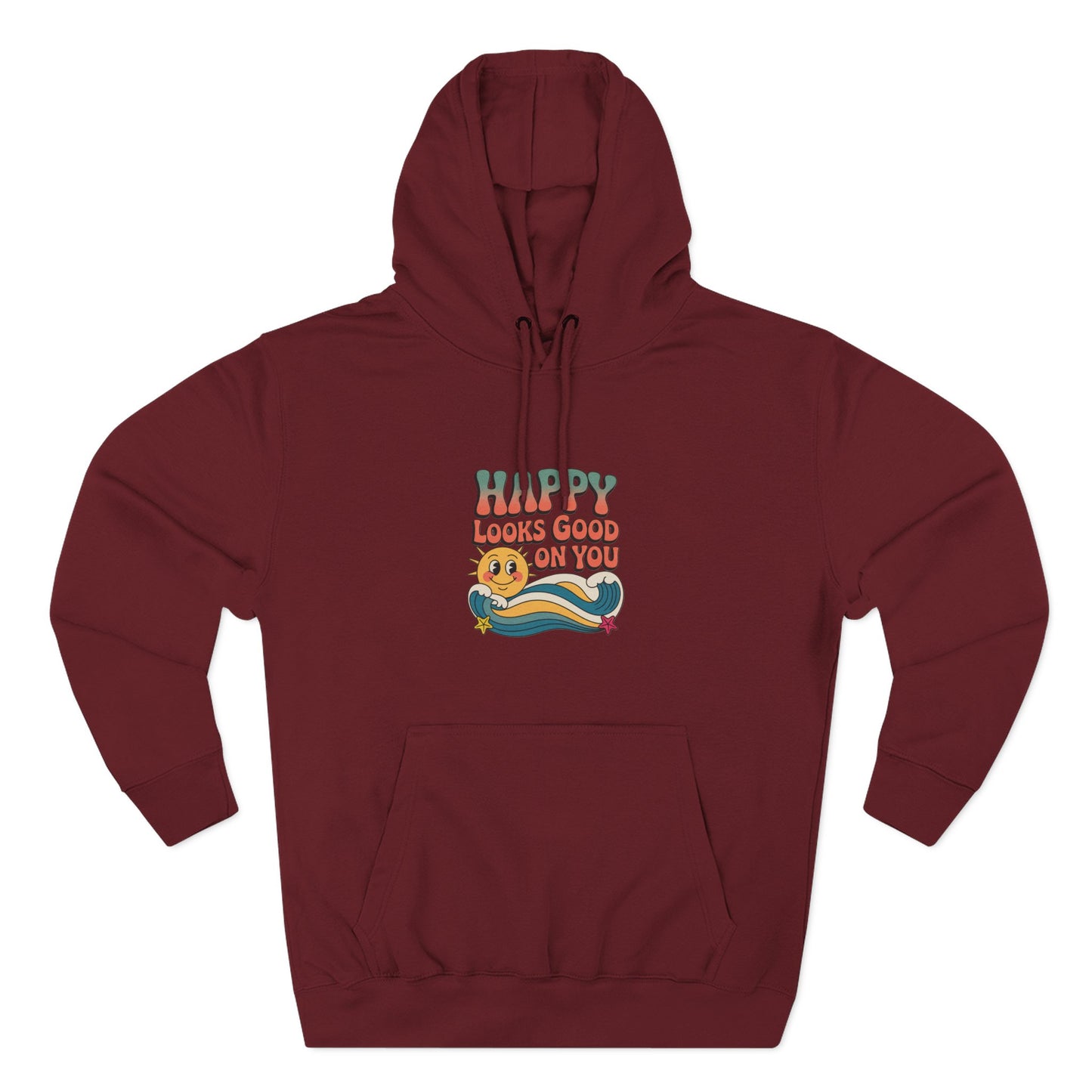 Happy Looks Good On You Hoodie — Retro Smiley Graphic Fleece Pullover