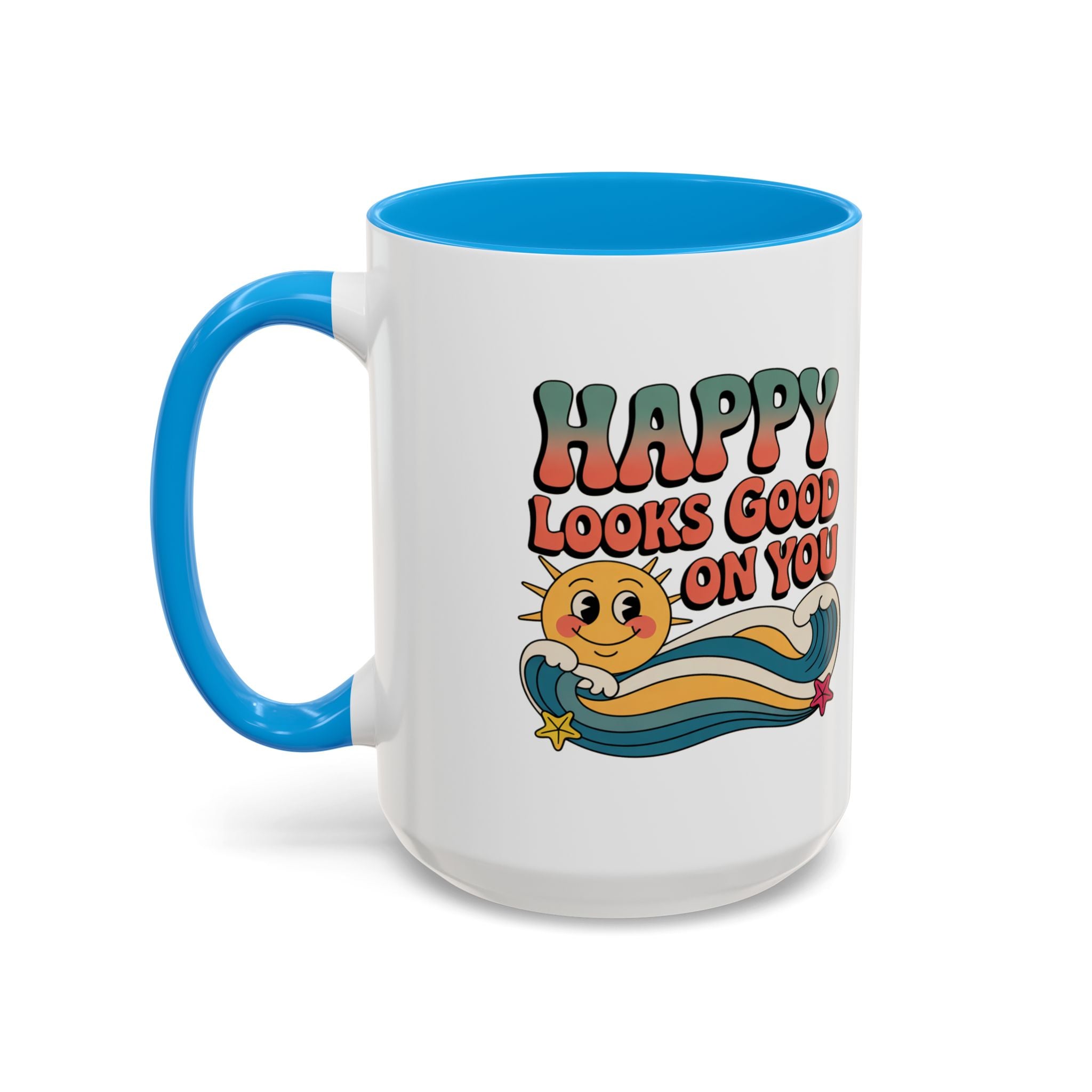 Retro 'Happy Looks Good on You' Colorful Ceramic Mug (11oz & 15oz)