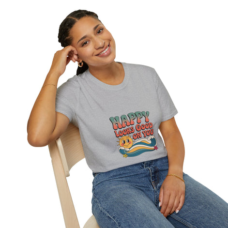 Happy Looks Good On You T-Shirt — Retro Sun Positive Graphic Tee