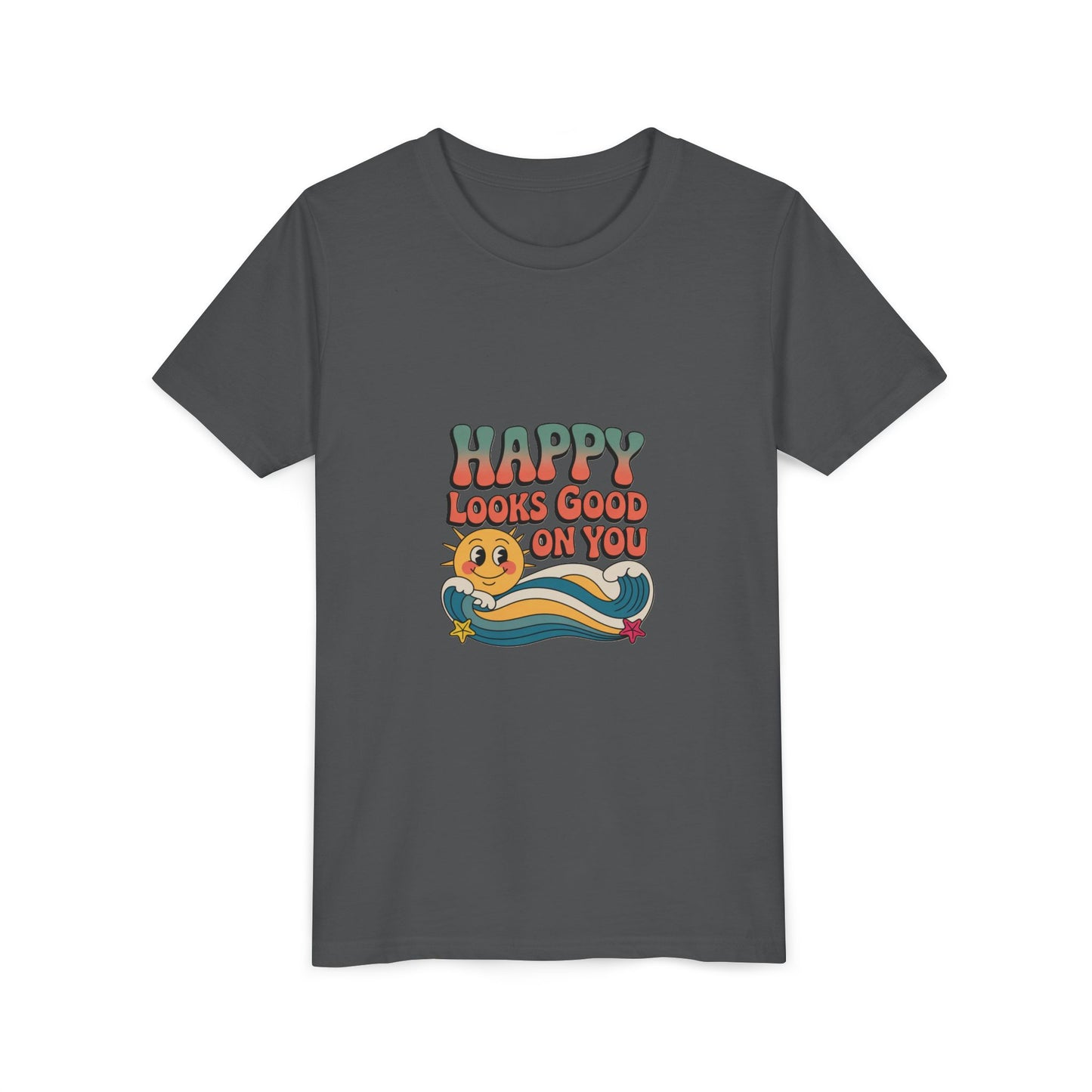 Youth Tee — "Happy Looks Good On You" Retro Sunshine Kids Shirt